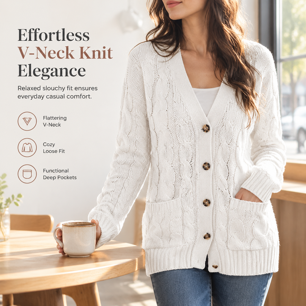 🍂Women's Casual V-Neck Long Sleeve Button-Front Cardigan