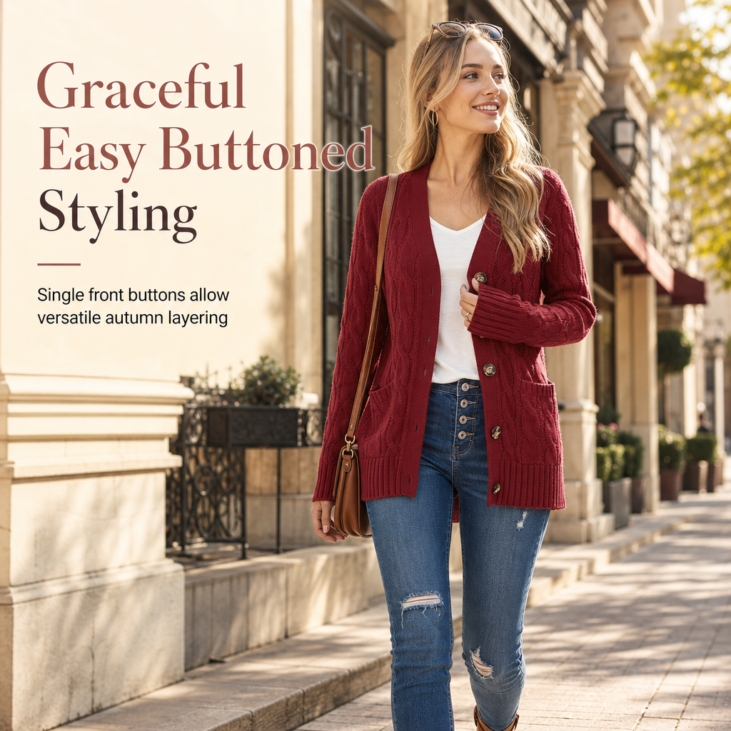 🍂Women's Casual V-Neck Long Sleeve Button-Front Cardigan