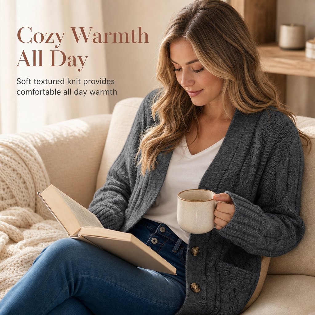 🍂Women's Casual V-Neck Long Sleeve Button-Front Cardigan