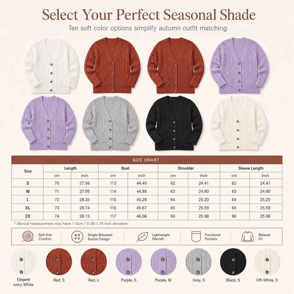 🍂Women's Casual V-Neck Long Sleeve Button-Front Cardigan