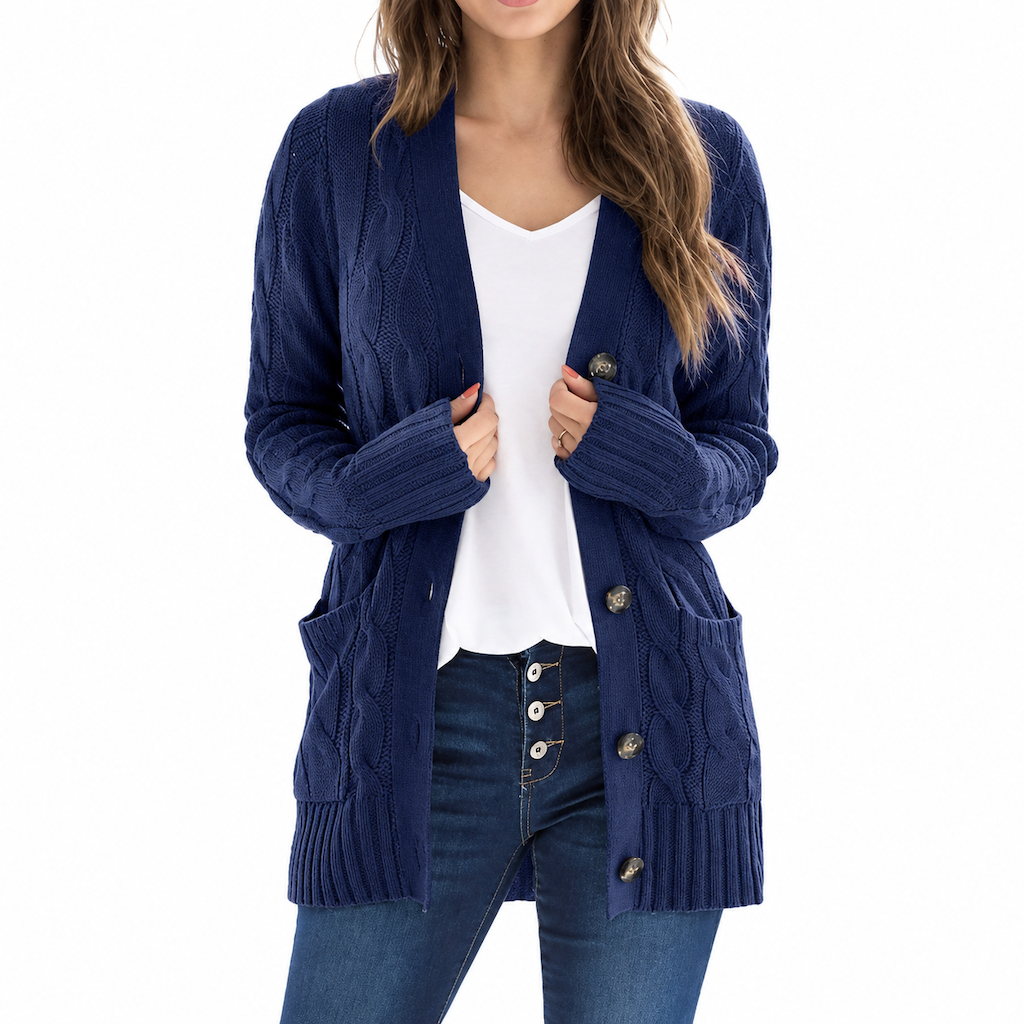 🍂Women's Casual V-Neck Long Sleeve Button-Front Cardigan