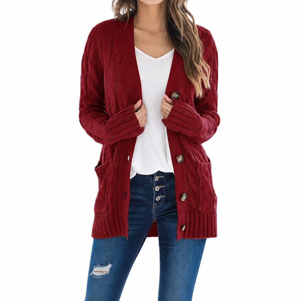 🍂Women's Casual V-Neck Long Sleeve Button-Front Cardigan