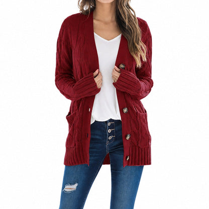 🍂Women's Casual V-Neck Long Sleeve Button-Front Cardigan
