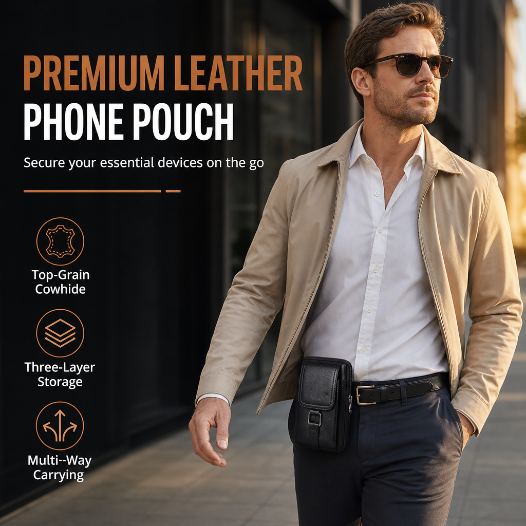 Men Genuine Leather Phone Waist Bag Belt Loop Holster Multifunctional Mini Shoulder Pouch