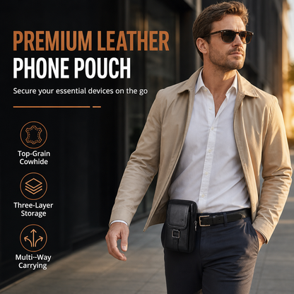 Men Genuine Leather Phone Waist Bag Belt Loop Holster Multifunctional Mini Shoulder Pouch
