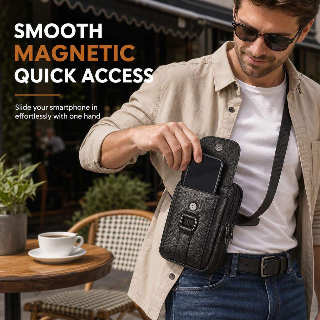 Men Genuine Leather Phone Waist Bag Belt Loop Holster Multifunctional Mini Shoulder Pouch