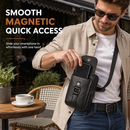Men Genuine Leather Phone Waist Bag Belt Loop Holster Multifunctional Mini Shoulder Pouch