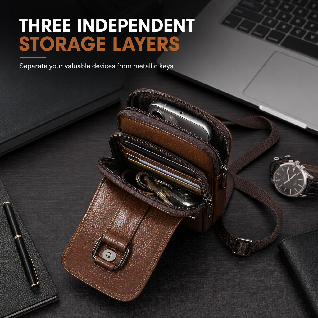 Men Genuine Leather Phone Waist Bag Belt Loop Holster Multifunctional Mini Shoulder Pouch