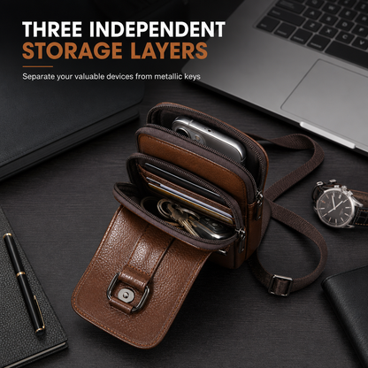 Men Genuine Leather Phone Waist Bag Belt Loop Holster Multifunctional Mini Shoulder Pouch