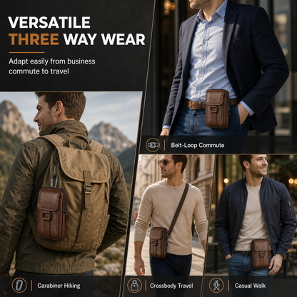 Men Genuine Leather Phone Waist Bag Belt Loop Holster Multifunctional Mini Shoulder Pouch