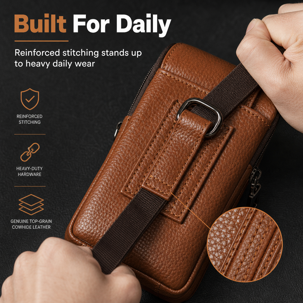 Men Genuine Leather Phone Waist Bag Belt Loop Holster Multifunctional Mini Shoulder Pouch