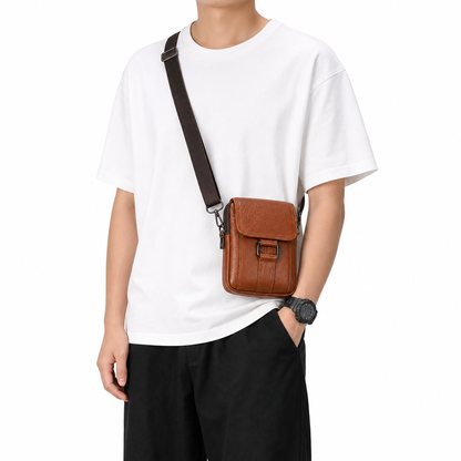 Men Genuine Leather Phone Waist Bag Belt Loop Holster Multifunctional Mini Shoulder Pouch