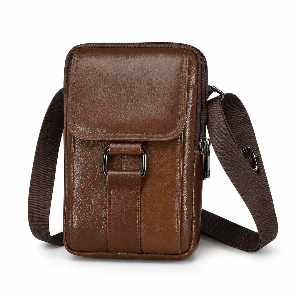 Men Genuine Leather Phone Waist Bag Belt Loop Holster Multifunctional Mini Shoulder Pouch