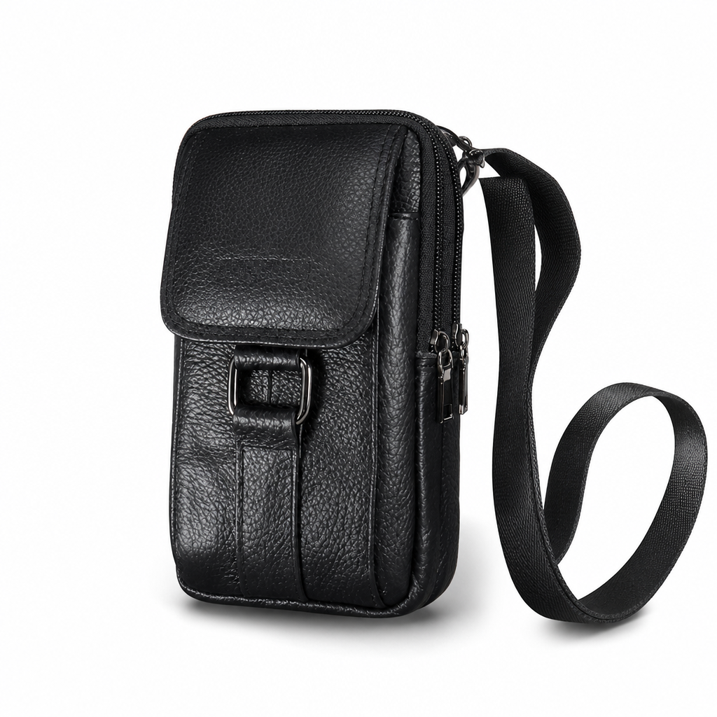 Men Genuine Leather Phone Waist Bag Belt Loop Holster Multifunctional Mini Shoulder Pouch