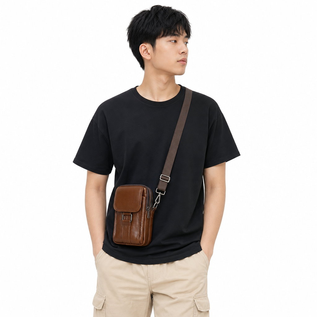 Men Genuine Leather Phone Waist Bag Belt Loop Holster Multifunctional Mini Shoulder Pouch