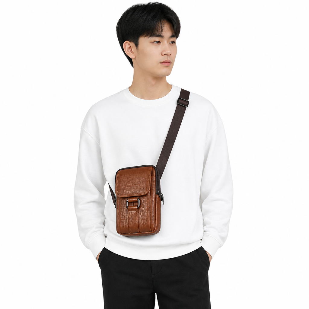Men Genuine Leather Phone Waist Bag Belt Loop Holster Multifunctional Mini Shoulder Pouch