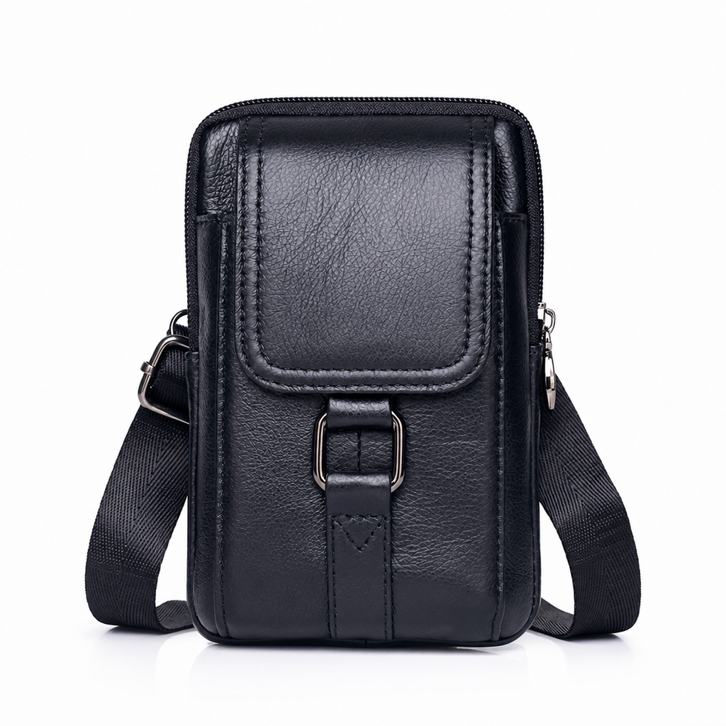 Men Genuine Leather Phone Waist Bag Belt Loop Holster Multifunctional Mini Shoulder Pouch