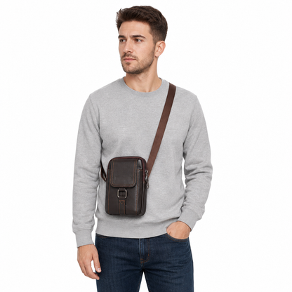 Men Genuine Leather Phone Waist Bag Belt Loop Holster Multifunctional Mini Shoulder Pouch