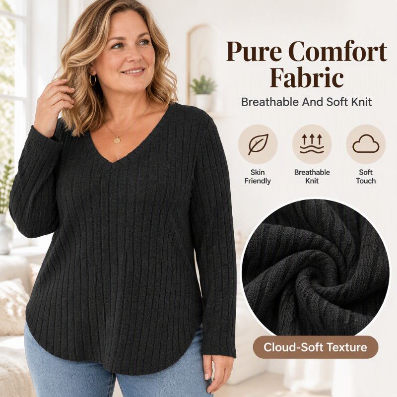 Women's Plus Size Ribbed Brushed Long Sleeve Top