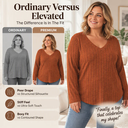 Women's Plus Size Ribbed Brushed Long Sleeve Top
