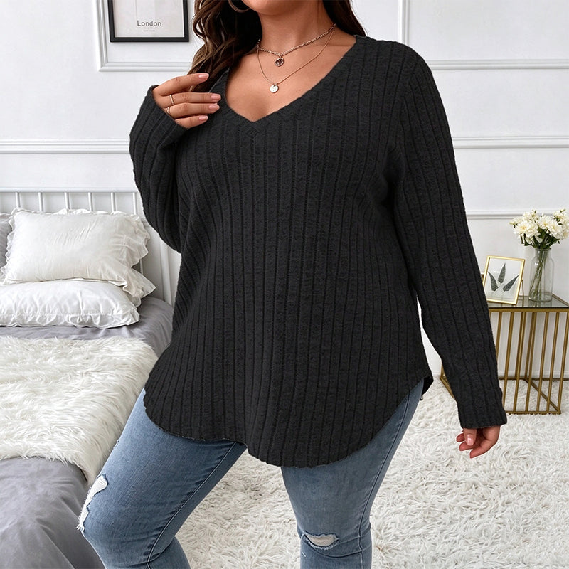 Women's Plus Size Ribbed Brushed Long Sleeve Top