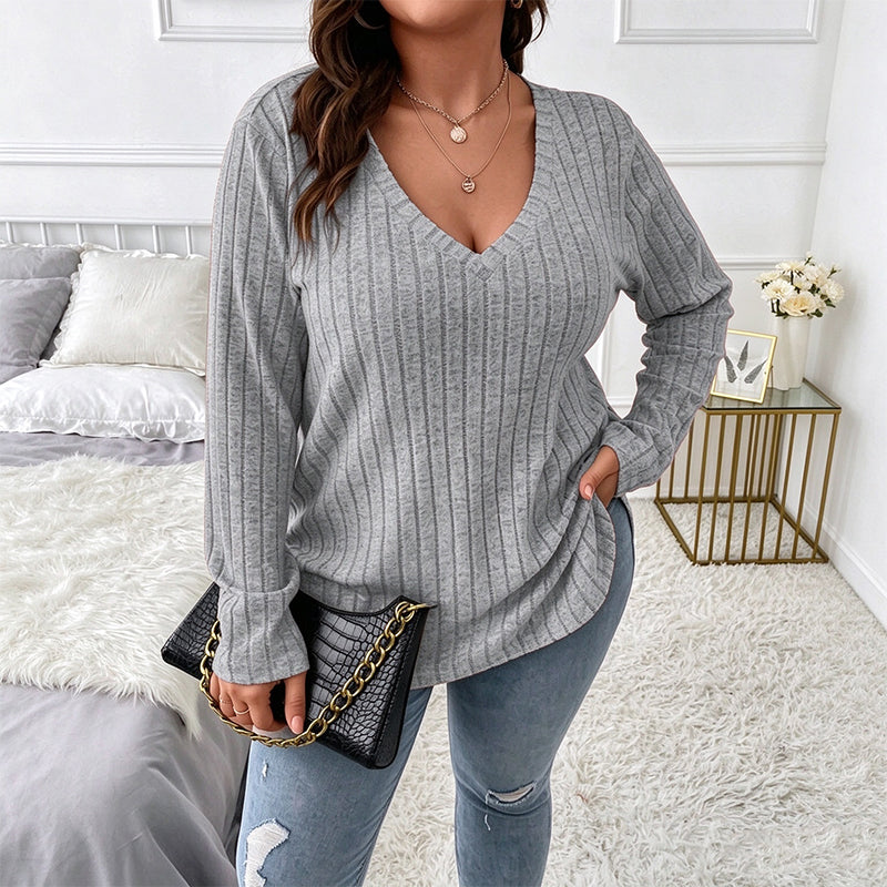 Women's Plus Size Ribbed Brushed Long Sleeve Top
