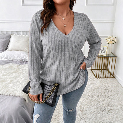 Women's Plus Size Ribbed Brushed Long Sleeve Top