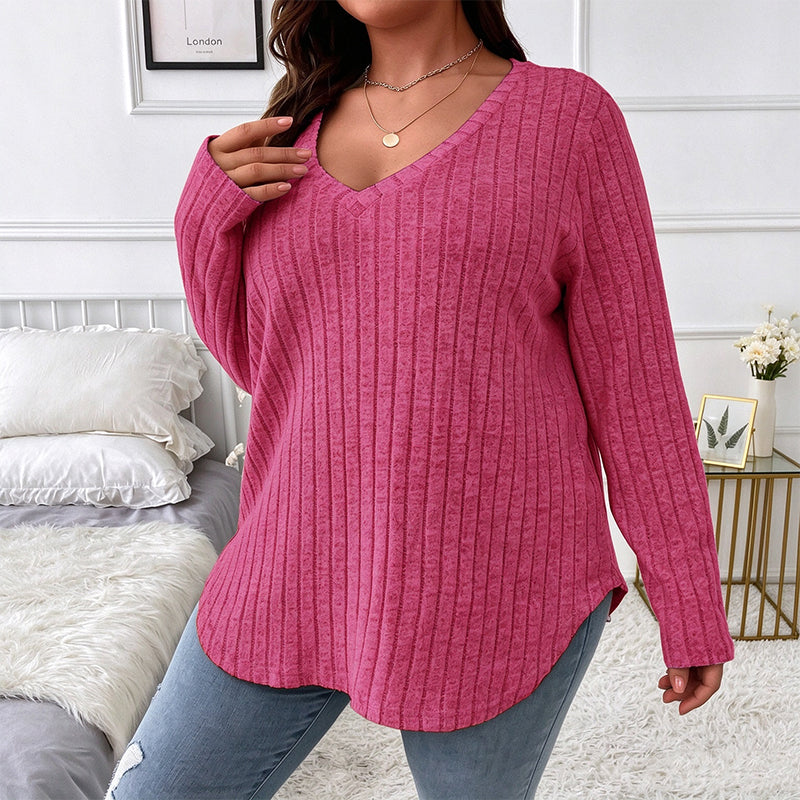 Women's Plus Size Ribbed Brushed Long Sleeve Top