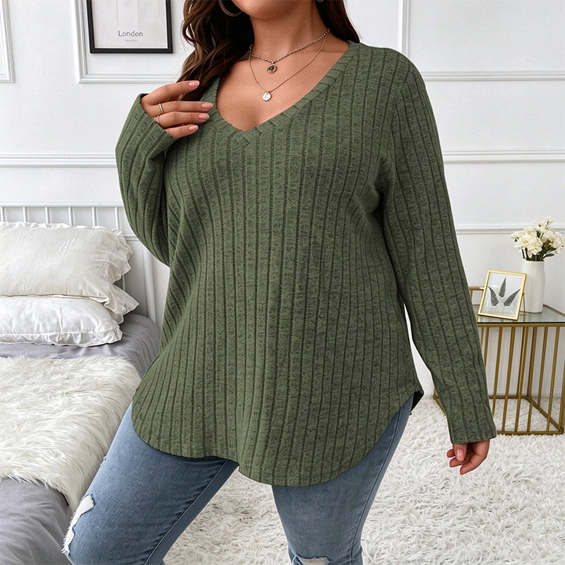 Women's Plus Size Ribbed Brushed Long Sleeve Top