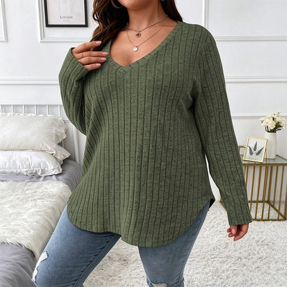 Women's Plus Size Ribbed Brushed Long Sleeve Top