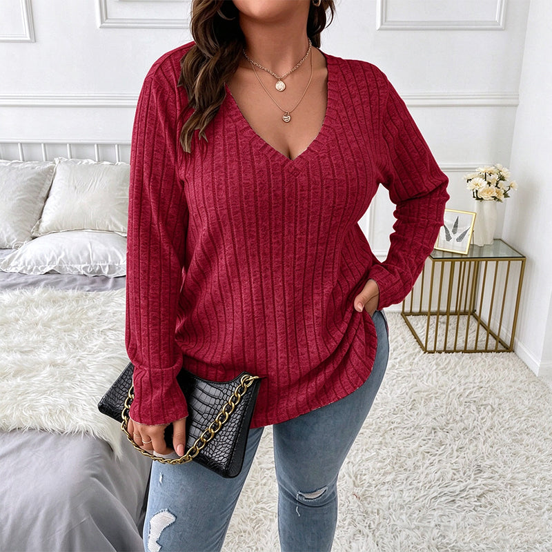 Women's Plus Size Ribbed Brushed Long Sleeve Top