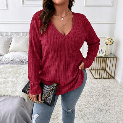 Women's Plus Size Ribbed Brushed Long Sleeve Top