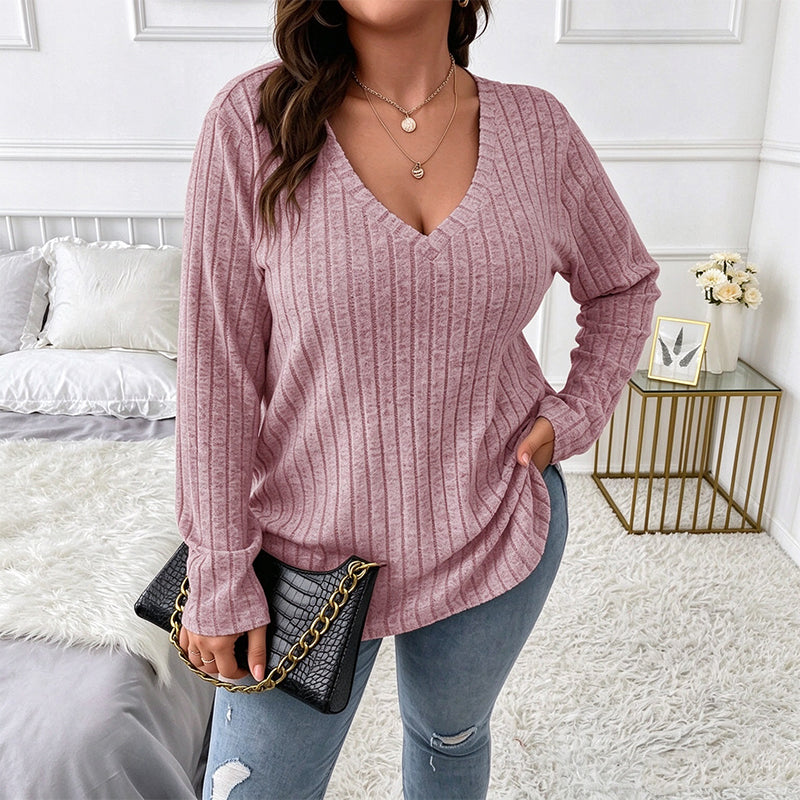 Women's Plus Size Ribbed Brushed Long Sleeve Top
