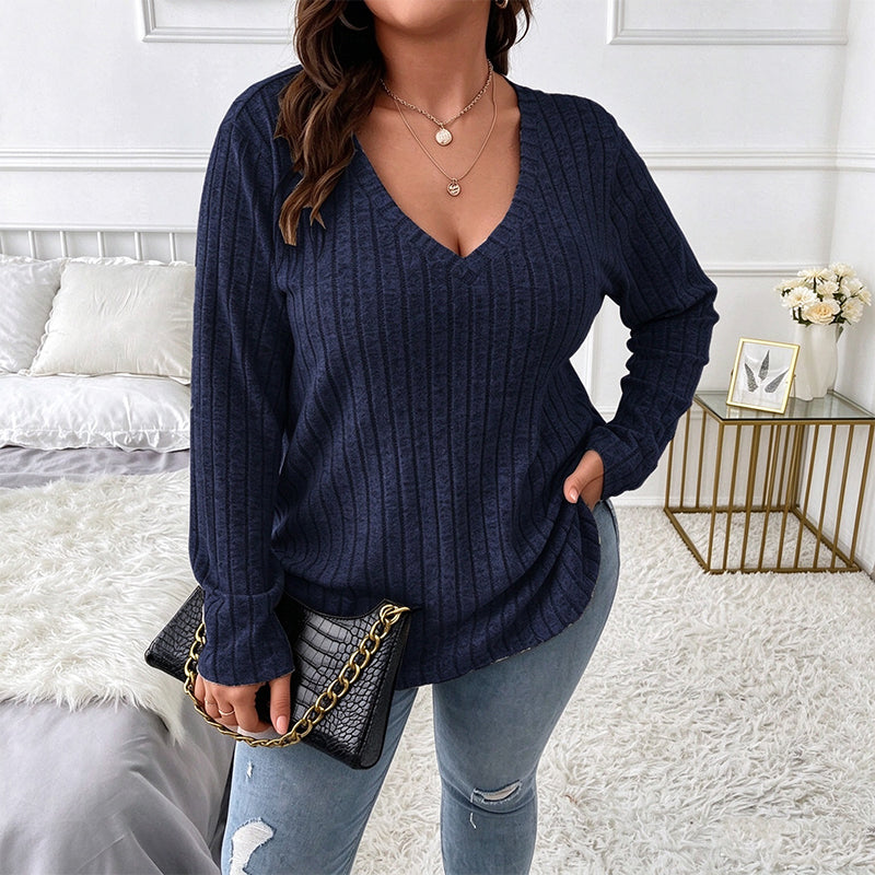 Women's Plus Size Ribbed Brushed Long Sleeve Top