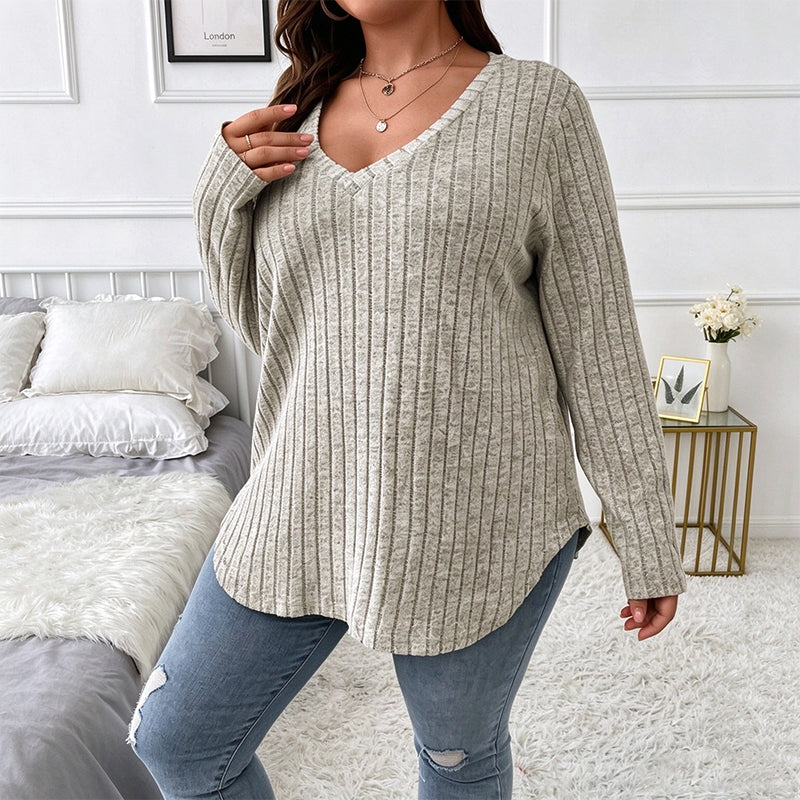 Women's Plus Size Ribbed Brushed Long Sleeve Top