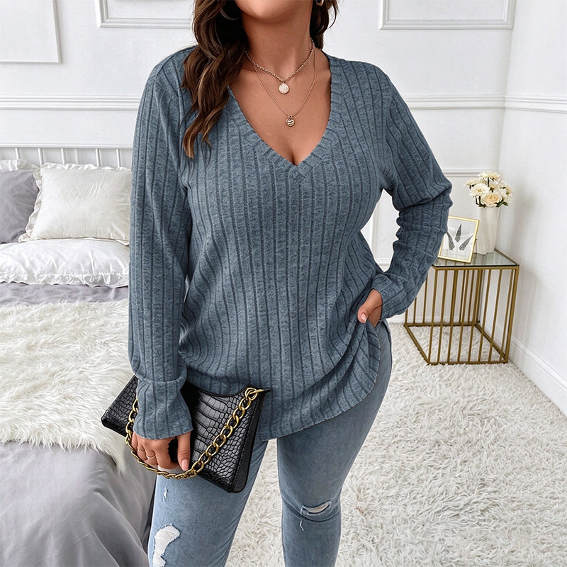 Women's Plus Size Ribbed Brushed Long Sleeve Top