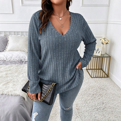 Women's Plus Size Ribbed Brushed Long Sleeve Top