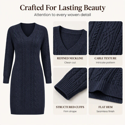 Women's Casual V-Neck Cable Knit Dress