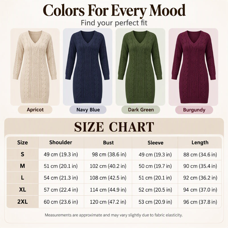 Women's Casual V-Neck Cable Knit Dress