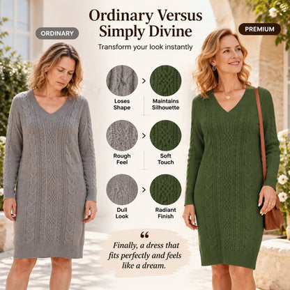 Women's Casual V-Neck Cable Knit Dress