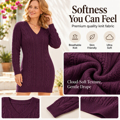 Women's Casual V-Neck Cable Knit Dress