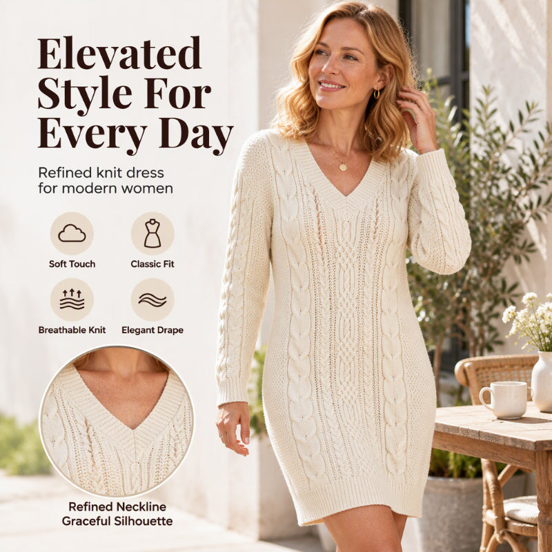 Women's Casual V-Neck Cable Knit Dress