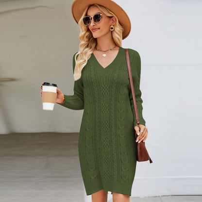Women's Casual V-Neck Cable Knit Dress