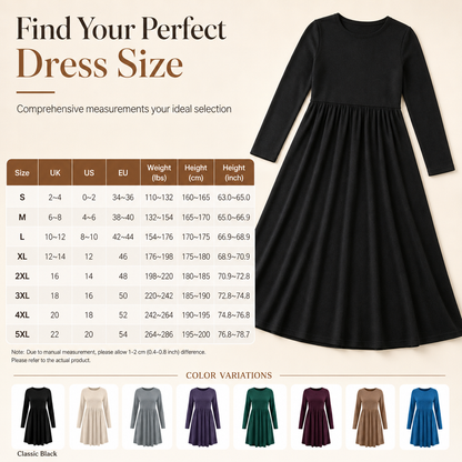 Women's Casual Loose Fit Solid Color Long Sleeve Crew Neck Dress