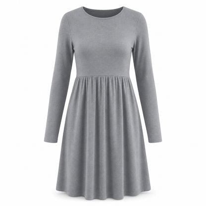 Women's Casual Loose Fit Solid Color Long Sleeve Crew Neck Dress