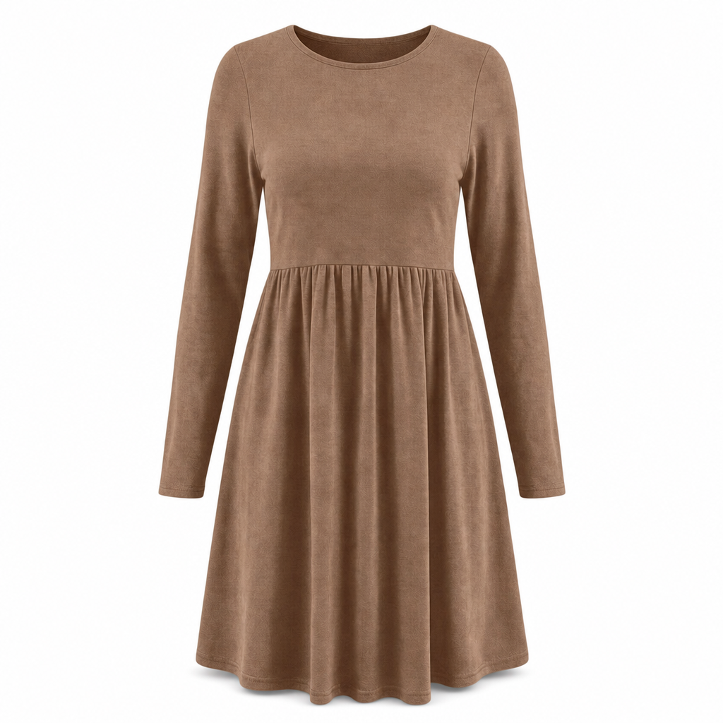 Women's Casual Loose Fit Solid Color Long Sleeve Crew Neck Dress
