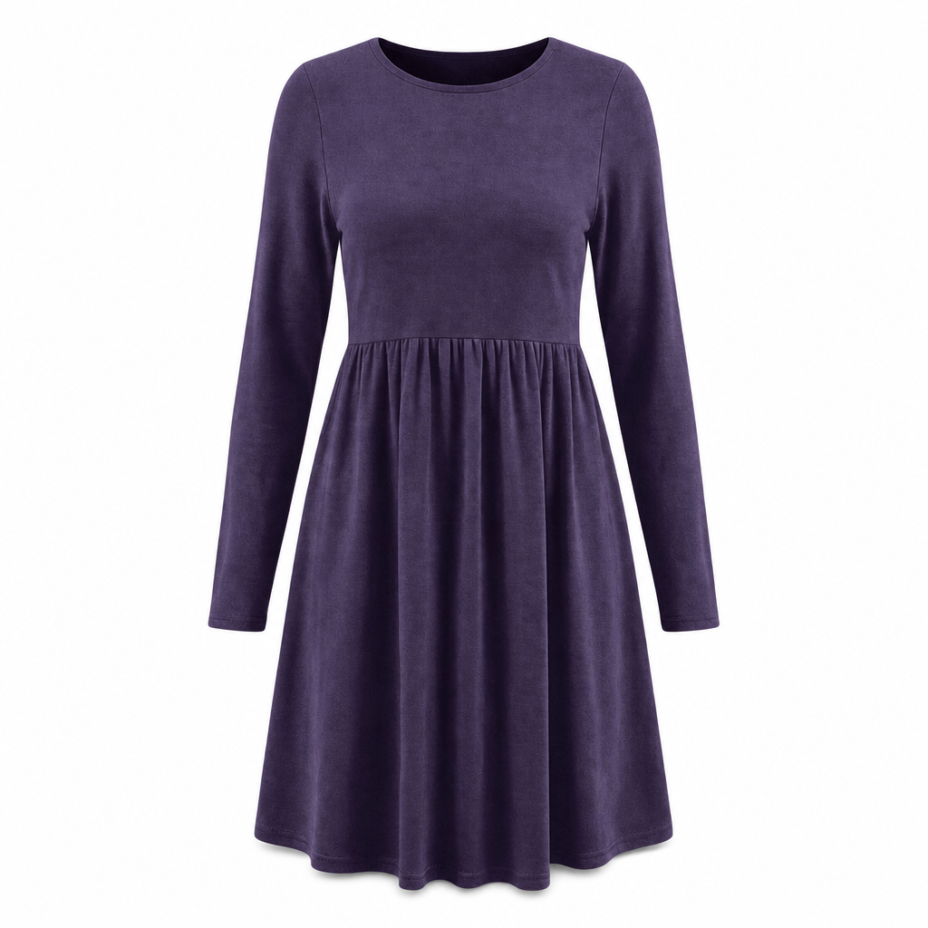 Women's Casual Loose Fit Solid Color Long Sleeve Crew Neck Dress