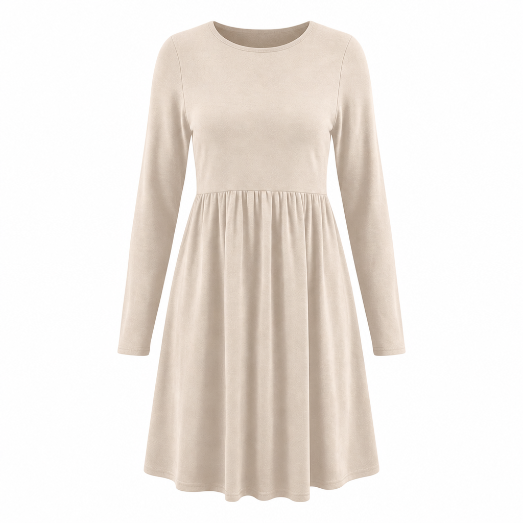 Women's Casual Loose Fit Solid Color Long Sleeve Crew Neck Dress