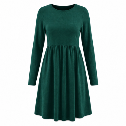 Women's Casual Loose Fit Solid Color Long Sleeve Crew Neck Dress