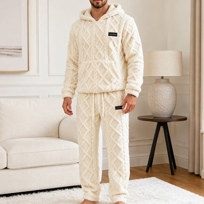 Set med mjuk jacquard-tröja med huva och byxor för män